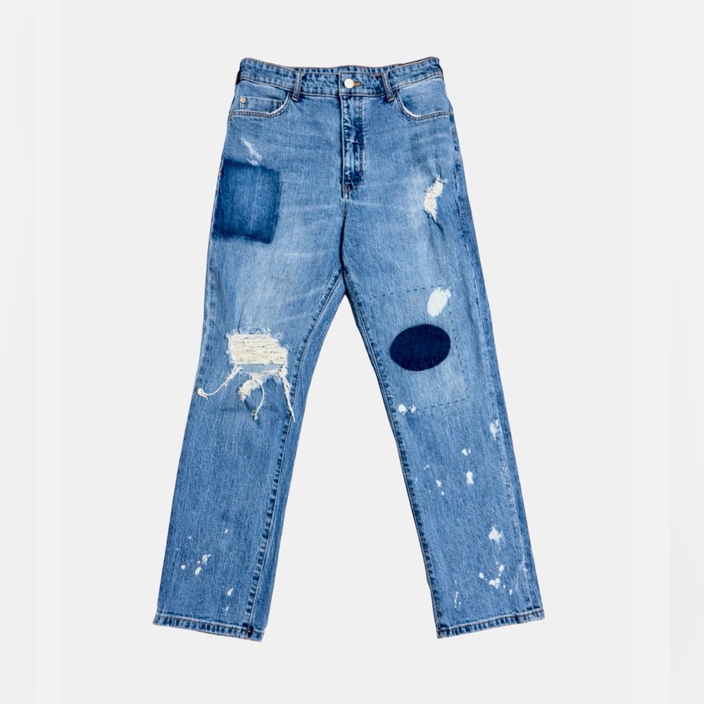 Pilcro by Anthropologie Distressed Patchwork Blue Denim Jeans 28